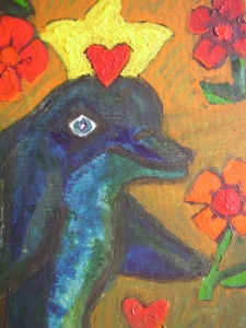 Dolphin King - Acrylic Paint on Canvas Board, 2006